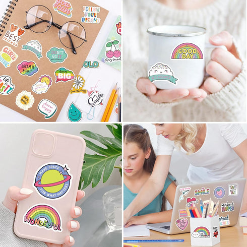 YAMIOW 160pcs Cute Positive Words Stickers, VSCO Trendy Waterproof Vinyl Stickers for Kids, Teens, and Adults