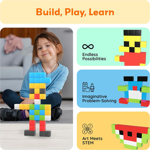 60pc Set 1 Inch 3D 3+ PMC60 PicassoTiles Magnetic Puzzle Cube Building Blocks STEM Construction Toy for Toddlers Kids