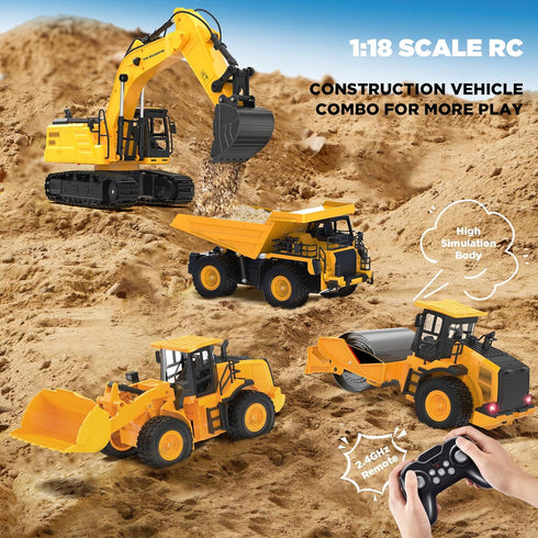 1:18 11-Channel 100-Min 2026 6-12 Metal RC Excavator Toy for Kids | Remote Control Construction Vehicle with Water