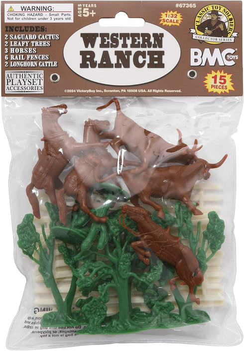 BMC CTS Rustic Western Ranch - 15pc Plastic Figure Playset, Diorama Accessories
