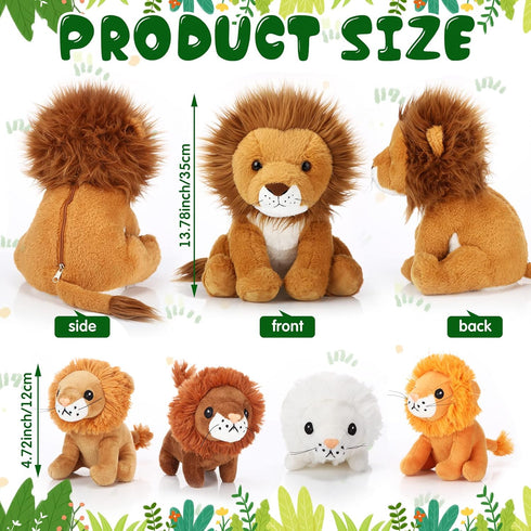 Honoson 5 Pcs Large Lion Plush Set with 4 Cute Baby Lions in Zippered Back, Soft Cuddly Plushie, 14 Inch