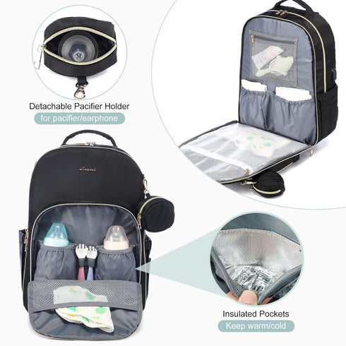 Backpack, LOVEVOOK Diaper Bag Quilted Baby Bag with Changing Pad & Pacifier Holder, Waterproof Travel Diaper Bags