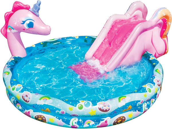 BANZAI Spray 'N Splash Unicorn Pool, Inflatable Outdoor Backyard Water Slide, 78 in Length