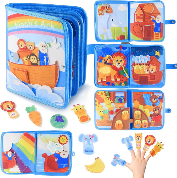 Noahs Ark Busy Book for Toddlers 1-3, Montessori Quiet Book with 20