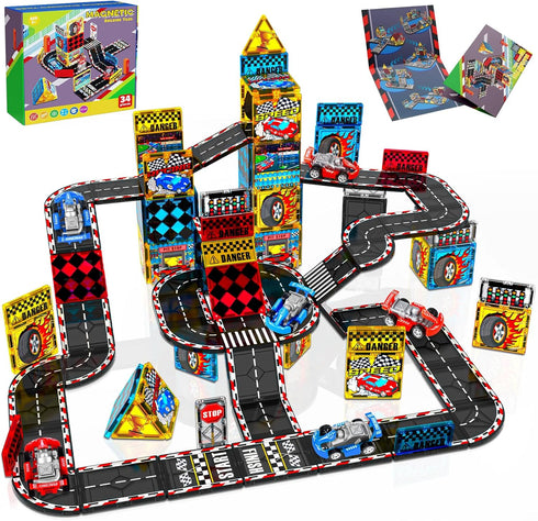 Magnetopia Magnetic Tiles Road Set | Magnet Tiles Race Track, Magnetic Car Racing