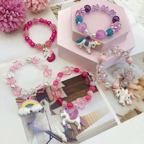 5pcs Little Girl Bracelet, Kids Unicorn Bracelets for Toddlers Teens, Charm Bracelet Gift Box