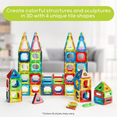 Discovery 100-Piece 3D Magnetic Tile Set, Educational STEM Toy, Construction Building Block Creativity Kit, Safe