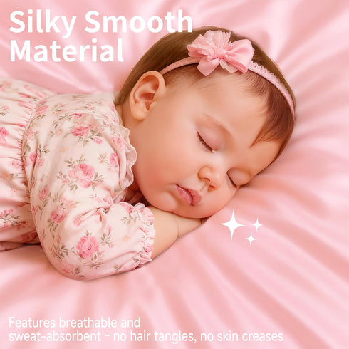 2 Pack 52x28x8 Satin Crib Sheets Girl, Silky Baby Sheet Great for Sensitive Hair, Fitted Toddler Bed Cover (Pink