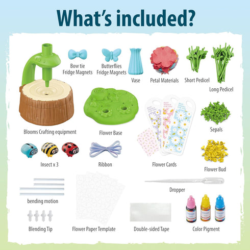 Wiyeang 36 DIY Flower Bouquet Craft Kit for Kids, Water Absorbing Dyeing & Fabric Flowers, Light-Up Music Base, Bug