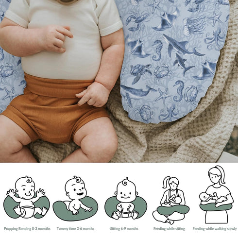 Retro Marine Animals Baby Nursing Pillow Covers for Boy Girl Whale Dolphin Jellyfish Sea Horse Turtle Coral Nursery