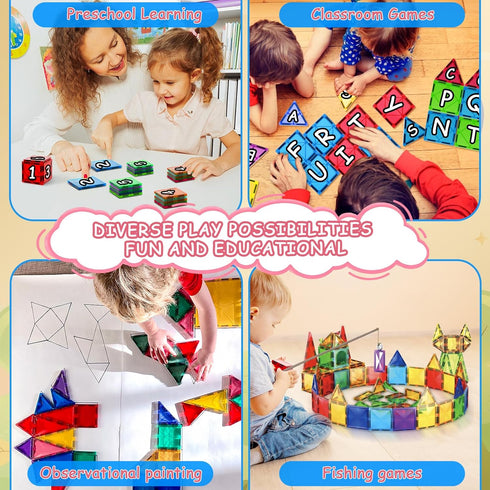 Magnetic Tiles for Kids, 3D Magnet Blocks Building Toys, Preschool Stacking Blocks STEM Toys for Toddlers Ages 3-12