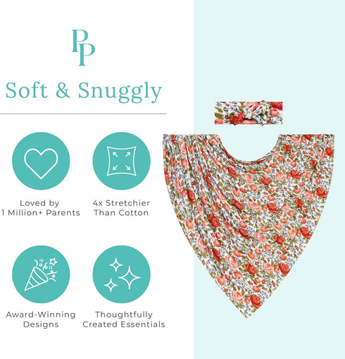 Set Posh Peanut Swaddle Blanket + Headband - Soft Newborn Swaddle Doubles As a Stroller, Receiving Blanket, and Nursing