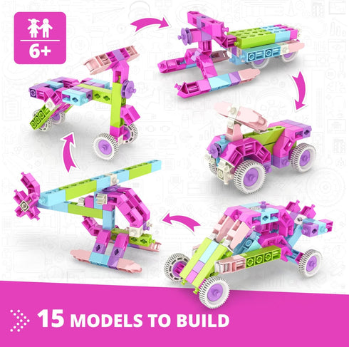 Engino STEM Girls Construction Building Designer 15 Model Toy Set, Educational Gift for Ages 6-12