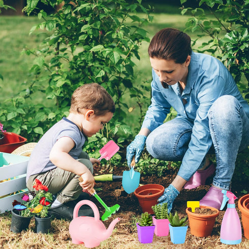 Set, deAO Kids Gardening Garden Tool for Toddlers, Gardening Kit Include Safe Shovel Rake Fork Gloves Apron Watering