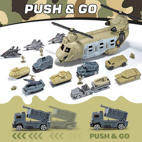 Set, XDUOYJOY Military Helicopter Toys Army Airplane Toys with Vehicles, Trucks, Tanks, Fighter Jets, Plane, Aircraft