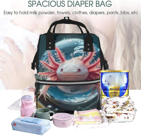 Qewfoju Backpack Backpack Bubbles Axolotl Fantasy Print Diaper Bag Large Capacity Diaper Baby Changing Bags