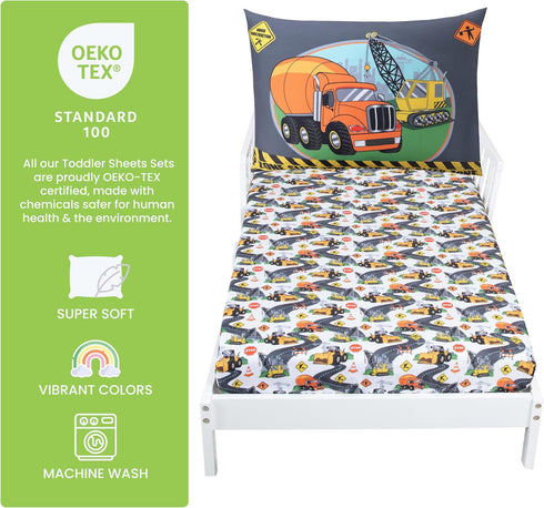 Set 2-Piece 28x52 20x30 Todays Kids Under Construction Blue Toddler Bedding - Baby Crib Sheets Boy Crib Size, Fitted