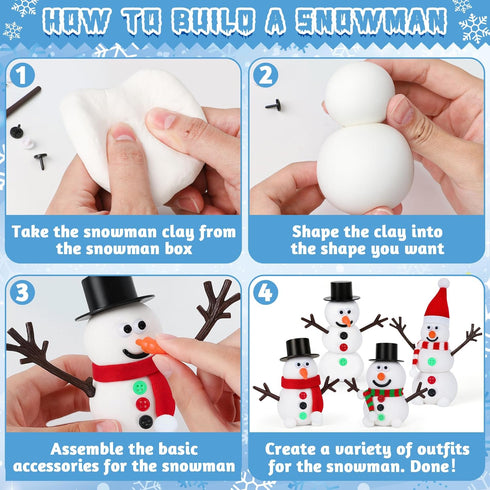 15 Pack Christmas Crafts Supplies, DIY Snowman Making Kit for Children, Christmas Stocking Stuffers, Air Dry Snowman