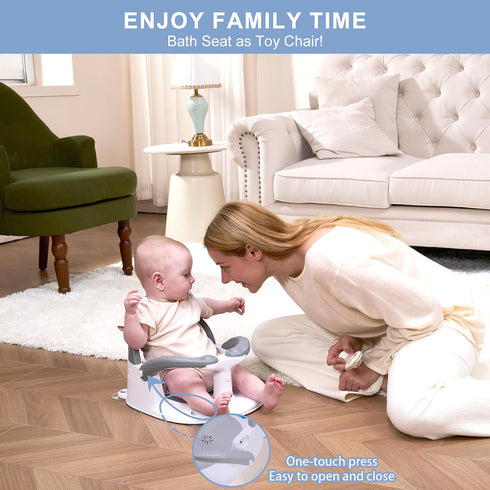 6 360 4 Baby Bath seat for Babies Months & up, Stable Toddler Bath Chair with one-Touch Button, Back Hollow Design