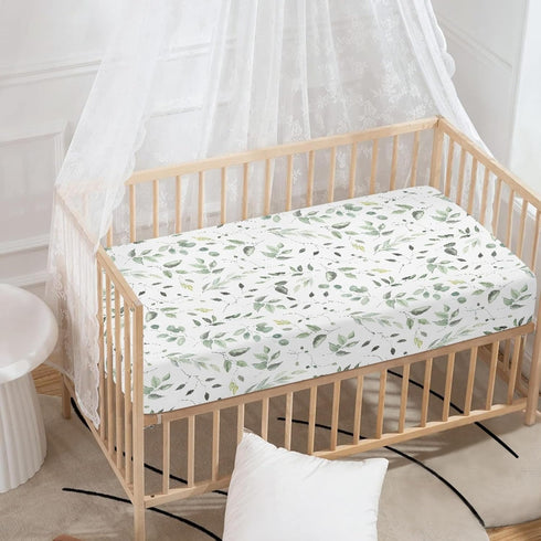 Winpema 28"x52" Floral Green Leaves Fitted Crib Sheet Plant Baby Crib Sheet Fit Standard Crib and Toddler Mattress,Crib