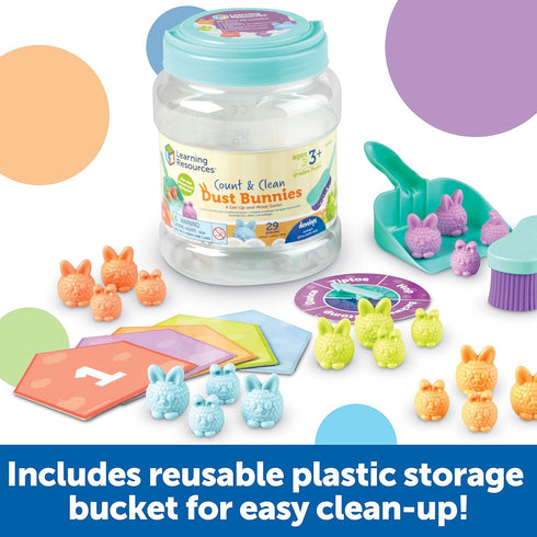 Learning Resources Count & Clean Dust Bunnies - 29 Pieces Educational Toys Set, Age 3+ Toddler Activities, Color