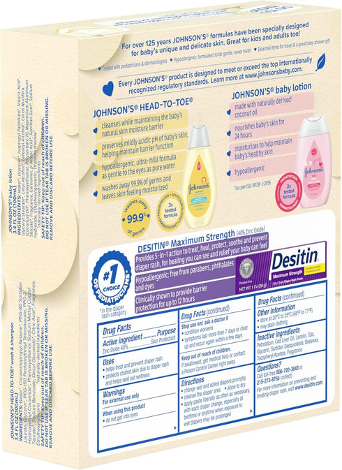 Set, Pack, 3 Johnson's Baby Care Essentials Gift Body Lotion, & Zinc Oxide Diaper Rash Paste for Baby's Delicate Skin