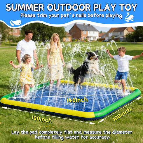 140"-100" 0.5mm Summer 3+ Splash Pad for Kids & Dogs, EPN Extra Large Non-Slip Sprinkler Splash Pad, Thickened PVC