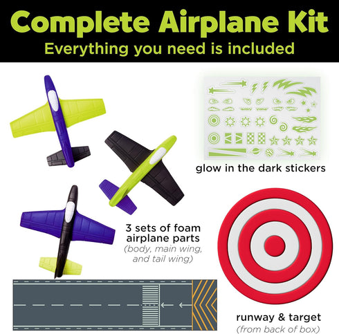 Creativity for Kids Stunt Squadron Glow-in-The-Dark Foam Fliers - Create 3 Foam Airplane Toys, STEM Kits for Ages 5-8+
