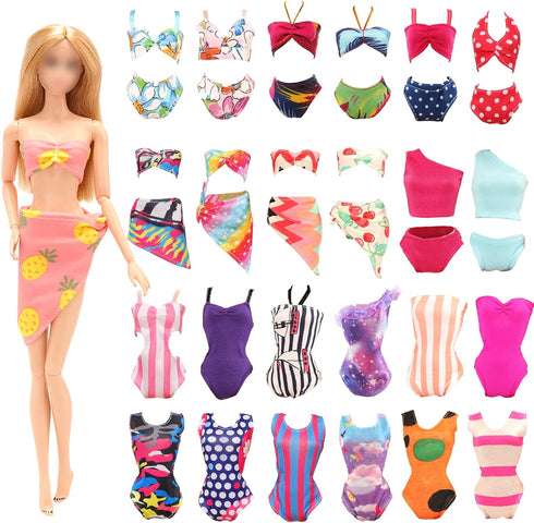 BARWA 12 Items 5 Psc Swimsuits Bathing Clothes Bikini One Piece with 2 Pool Floaties with 5 Shoes for 11.5 inch Doll