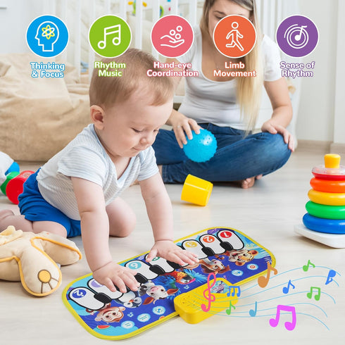 KAYOMIPE Floor Piano Mat for Toddlers,Musical Mats W/ Animal Sounds&Songs,Kids Sensory Educational Carpet Toys,Blanket
