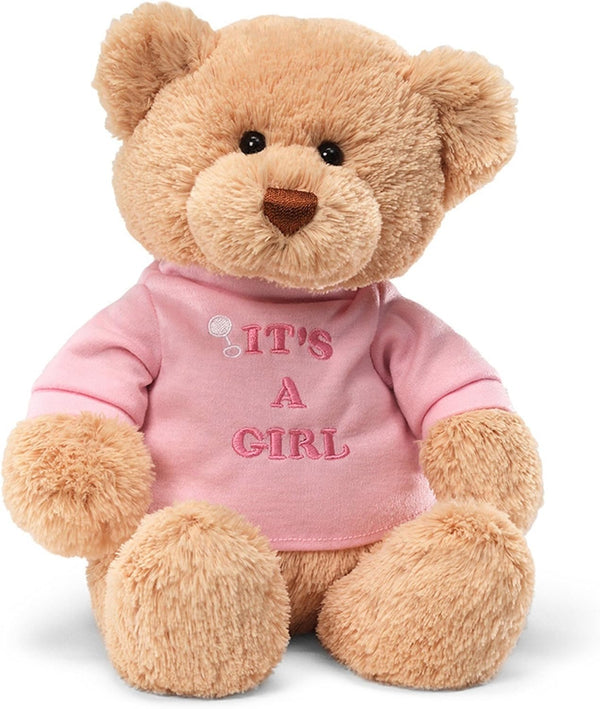 GUND It’s a Girl T-Shirt Teddy Bear Stuffed Animal Plush - Pink, 12”, Tan