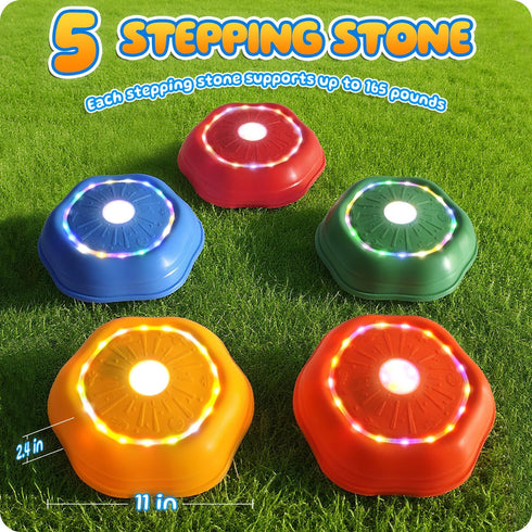 Brezlio 7 3-5 Musical Stepping Stones for Kids - Piano & Drum Tones, Flashing Colorful Lights for Toddler Balance