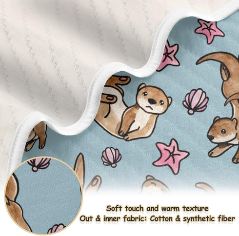 Ollabaky 30"x40" Otters Baby Blanket for Boys Girls Cotton Throw Blanket Swaddle Blanket for Crib Stroller Nursery