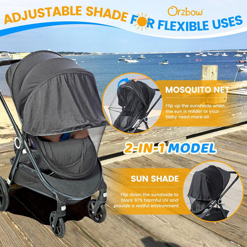 UPF50+ Summer Orzbow Baby Mosquito Net with Sun Shade for Stroller, Universal Stroller Mosquito Netting Privacy Cover