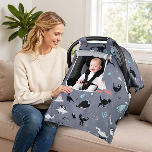 2 Car Seat Cover Baby, Carseat Covers Baby with Layers Breathable Zipper Windows, Windproof Infant Car Seat Cover