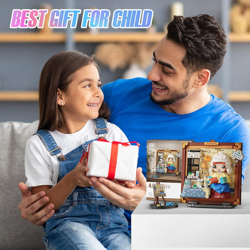 MEIEST 3D Set,Creative (4-The Mini Building Blocks Cute Painting Model DIY Simulation Particle Stereograph Collection