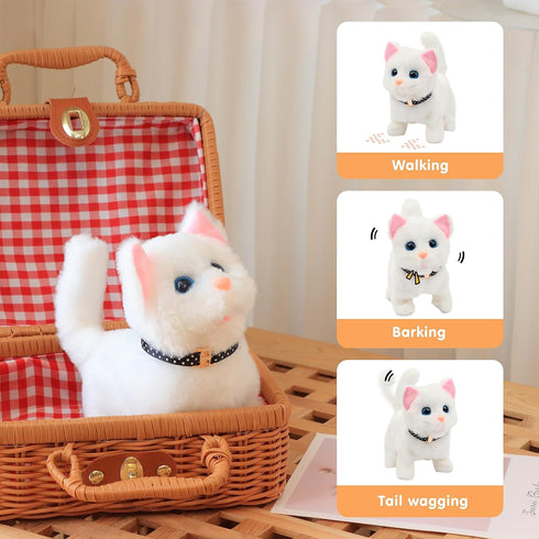 Easfan Walking Kitty Plush Toy, Electric Interactive Cat Stuffed Animal, Meowing Tail Wagging Head Nodding, Birthday