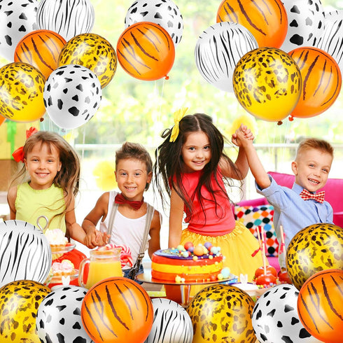 24 Pieces Jungle Animal Print Balloons for Jungle Safari Theme Party Decorations - Tiger Leopard Cow Zebra Balloons