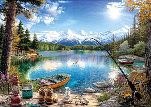 Lake Mountain Fishing Camp 300 Piece Puzzle for Adults, Fun Puzzles for