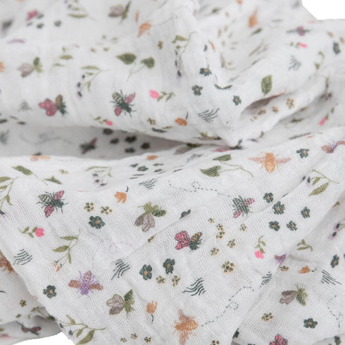 Little Unicorn Garden Bees Cotton Muslin Swaddle Blanket, 100% Cotton, Large 47” x 47”, Machine Washable