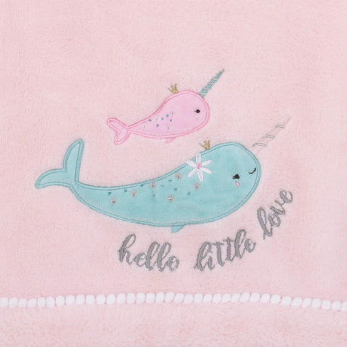 NoJo Under The Sea Whimsy Pink and Blue Narwhals Super Soft Appliqued Baby Blanket by NoJo