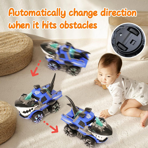 KidsMind 2-4 1 3 4 5 6 Shark Toys for Baby, Monster Trucks for Toddlers Flashing Light Up Shark Car with Music, Baby