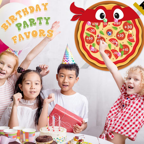 Pizza Party Game Turtle Party Favors, 24 x 22 Pizza Dart Board with 18 Sticky Balls for Birthday Supplies