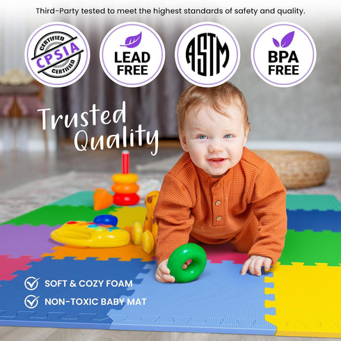 36 12" 12" Tummy Tiles with Borders | x Baby Play Mat Foam Puzzle Floor Tiles | Non-Toxic Soft Waterproof Interlocking