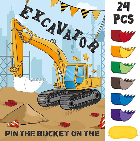 WERNNSAI Pin The Bucket on The Excavator Games - Construction Birthday Party