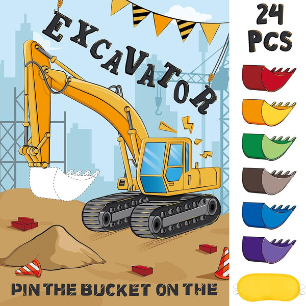 WERNNSAI Pin The Bucket on The Excavator Games - Construction Birthday Party