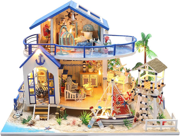 Miniature House Kit, DIY Doll House Kit, Mini House for Adults, Beach House