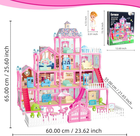 Doll House for Girls, 11 Rooms Dollhouse with Dolls, Puppies, Furniture, LED Light, Toddler Playhouse Gift