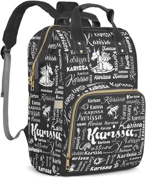 YallLocoMo Backpack Personalized Diaper Bag Name Dragon Name Lettering Monogram Grey Large Capacity Nappy Bag: Designed