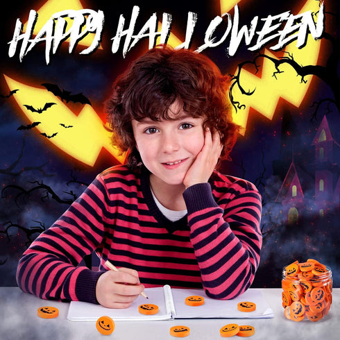 114 Pack Halloween Pumpkin Eraser Bulk, Mini Pumpkin Erasers for Kids Pencil Erasers and Halloween Party Favors